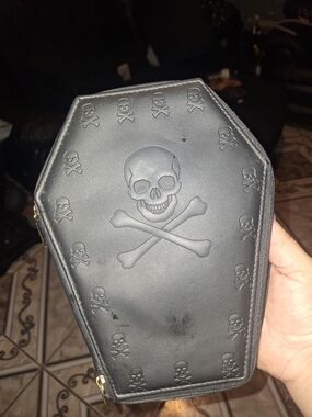 Black Skull Coffin Pouch Travel Case With Makeup Blush